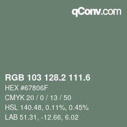 カラーコード: RGB 103 128.2 111.6 | qconv.com