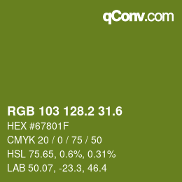 カラーコード: RGB 103 128.2 31.6 | qconv.com