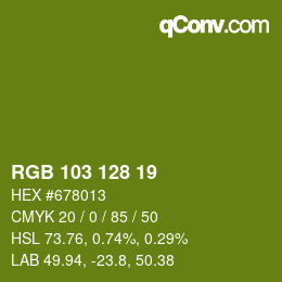 カラーコード: RGB 103 128 19 | qconv.com