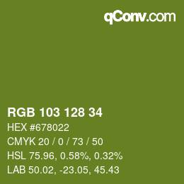 Color code: RGB 103 128 34 | qconv.com