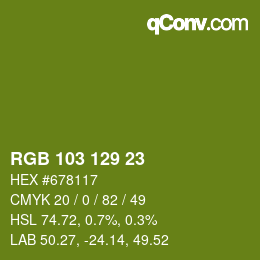 Color code: RGB 103 129 23 | qconv.com