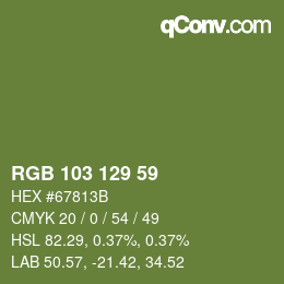 Color code: RGB 103 129 59 | qconv.com