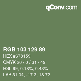 Color code: RGB 103 129 89 | qconv.com