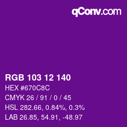 Color code: RGB 103 12 140 | qconv.com
