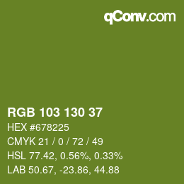 Color code: RGB 103 130 37 | qconv.com