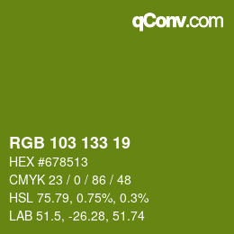 Color code: RGB 103 133 19 | qconv.com