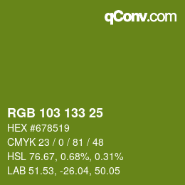 Color code: RGB 103 133 25 | qconv.com