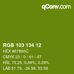Color code: RGB 103 134 12 | qconv.com