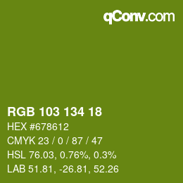 Color code: RGB 103 134 18 | qconv.com
