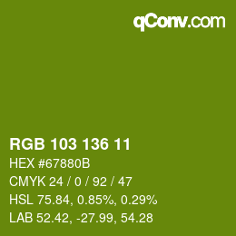 Color code: RGB 103 136 11 | qconv.com