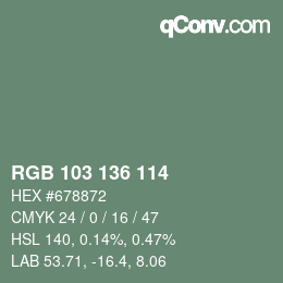 Color code: RGB 103 136 114 | qconv.com