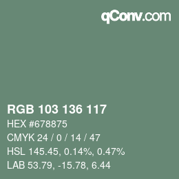 Color code: RGB 103 136 117 | qconv.com