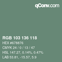 Color code: RGB 103 136 118 | qconv.com