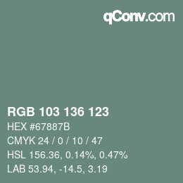 Color code: RGB 103 136 123 | qconv.com