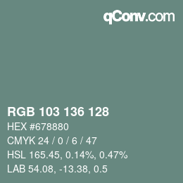 Color code: RGB 103 136 128 | qconv.com