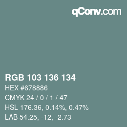 Color code: RGB 103 136 134 | qconv.com