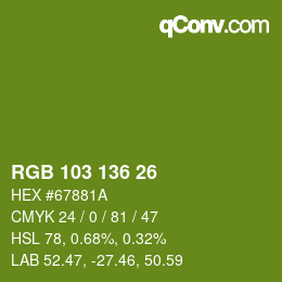 Color code: RGB 103 136 26 | qconv.com