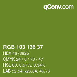 Color code: RGB 103 136 37 | qconv.com