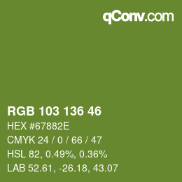 Color code: RGB 103 136 46 | qconv.com