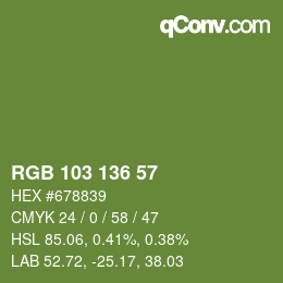 Color code: RGB 103 136 57 | qconv.com