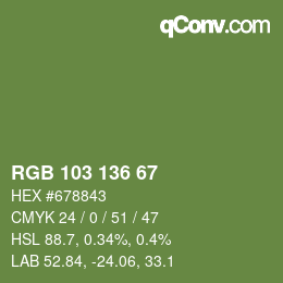 Color code: RGB 103 136 67 | qconv.com