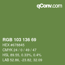 Color code: RGB 103 136 69 | qconv.com