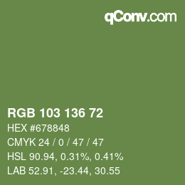 Color code: RGB 103 136 72 | qconv.com