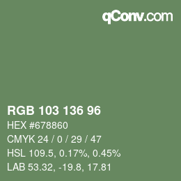 Color code: RGB 103 136 96 | qconv.com
