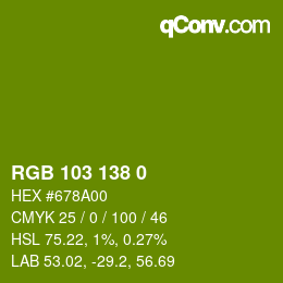 Color code: RGB 103 138 0 | qconv.com