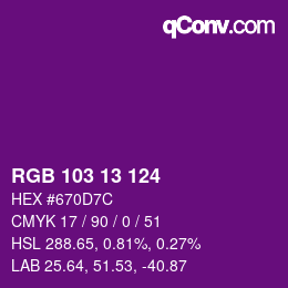 Color code: RGB 103 13 124 | qconv.com