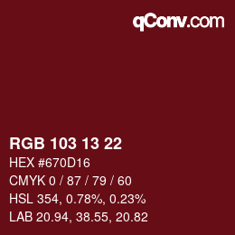 Color code: RGB 103 13 22 | qconv.com