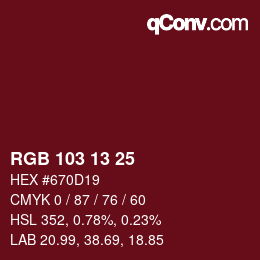 Color code: RGB 103 13 25 | qconv.com