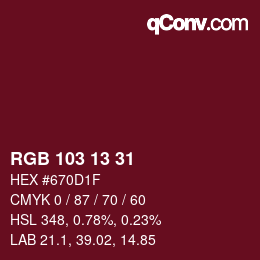 Color code: RGB 103 13 31 | qconv.com