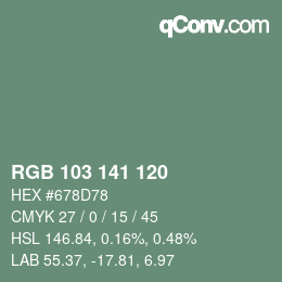 Color code: RGB 103 141 120 | qconv.com
