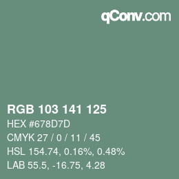 Color code: RGB 103 141 125 | qconv.com