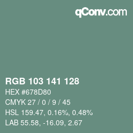 Color code: RGB 103 141 128 | qconv.com