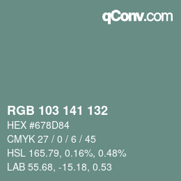 Color code: RGB 103 141 132 | qconv.com
