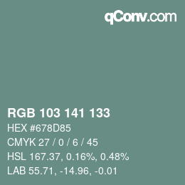 Color code: RGB 103 141 133 | qconv.com