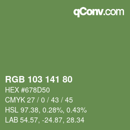 Color code: RGB 103 141 80 | qconv.com