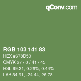 カラーコード: RGB 103 141 83 | qconv.com