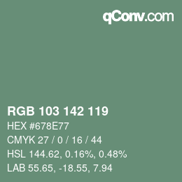 Color code: RGB 103 142 119 | qconv.com