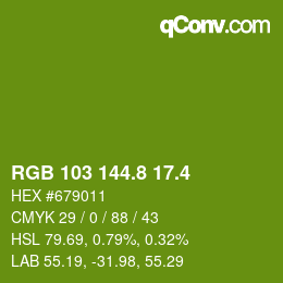 カラーコード: RGB 103 144.8 17.4 | qconv.com