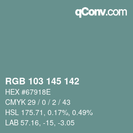 Color code: RGB 103 145 142 | qconv.com