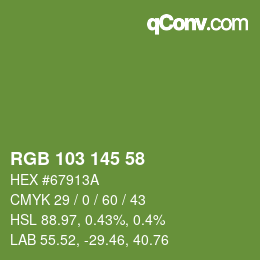Color code: RGB 103 145 58 | qconv.com