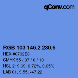 カラーコード: RGB 103 146.2 230.6 | qconv.com