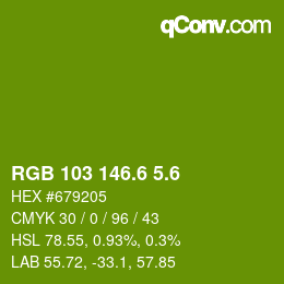 カラーコード: RGB 103 146.6 5.6 | qconv.com