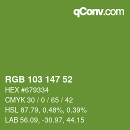 Color code: RGB 103 147 52 | qconv.com