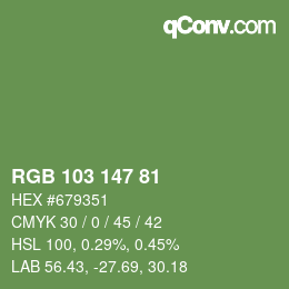 Color code: RGB 103 147 81 | qconv.com