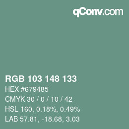颜色代码: RGB 103 148 133 | qconv.com