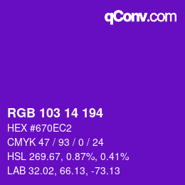 Color code: RGB 103 14 194 | qconv.com